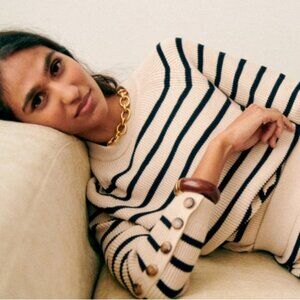 SÉZANE XS Sami Jumper in Natural/Navy Stripe wool